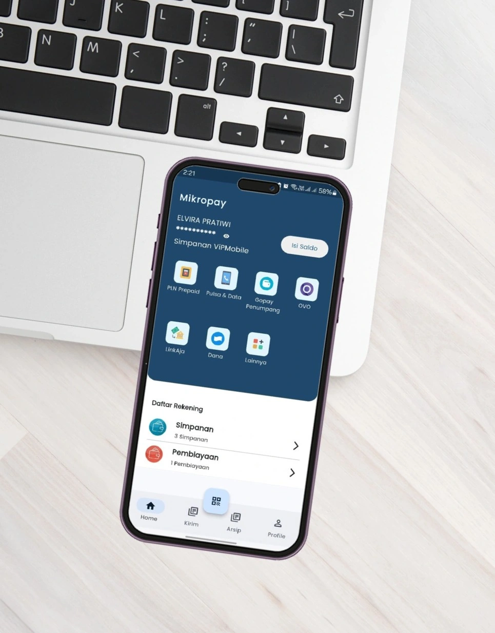 Smartphone displaying a financial app